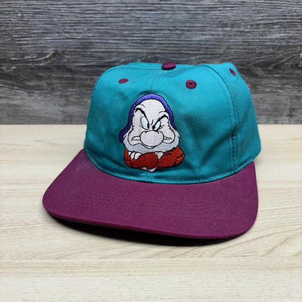Vintage Disney Grumpy Hat Cap Snap Back Youth‎ Teal Purple Snow White 1990s